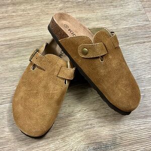 Brown Suede Slip-On Clogs